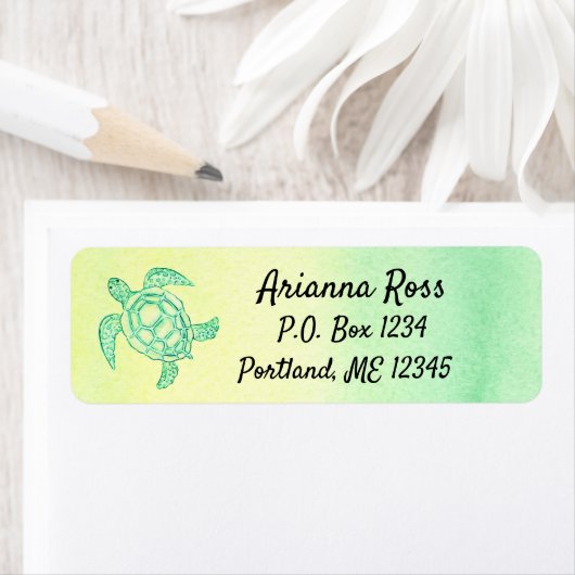 Zeeen schildpad etiket (Insitu)