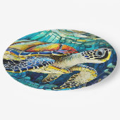Zeeen schildpad gebrandschilderd glas papieren bordje (Gekanteld)