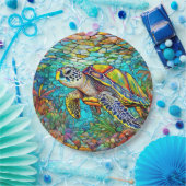 Zeeen schildpad gebrandschilderd glas papieren bordje (Feest)