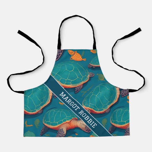 Zeeen schildpad geometrisch kleurrijk gepersonalis schort (Voorkant)