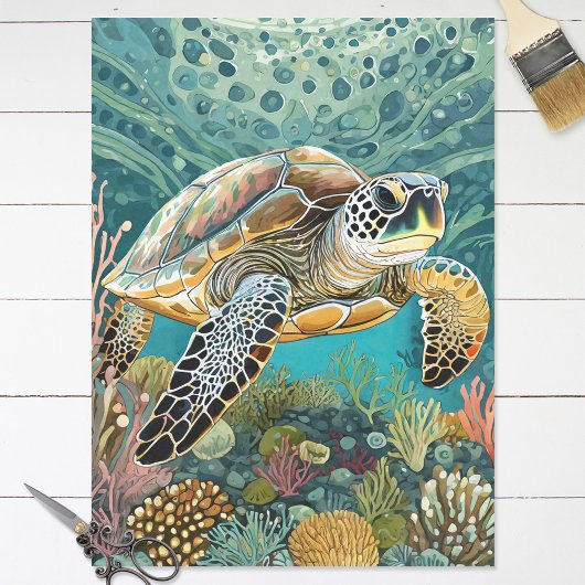 Zeeen schildpad in een Coral Reef Decoupage Tissuepapier