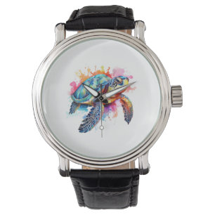 Zeeen schildpad in kleurrijke Waterverf Horloge