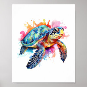 Zeeen schildpad in kleurrijke Waterverf Poster