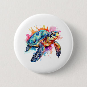 Zeeen schildpad in kleurrijke Waterverf Ronde Button 5,7 Cm