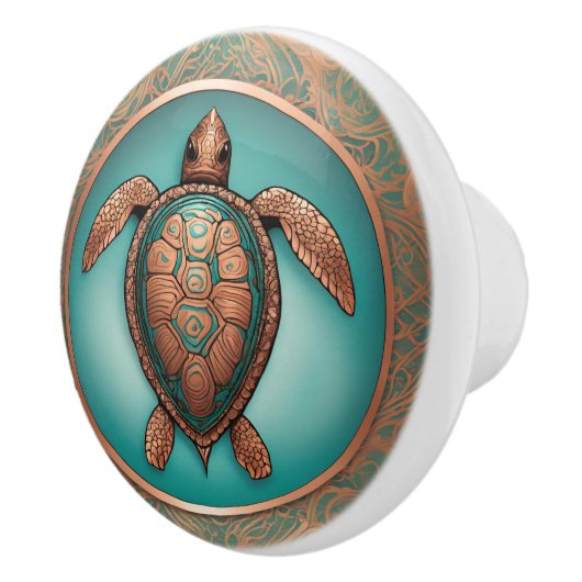 Zeeen schildpad in koper en turquoise keramische knop (Rechts)