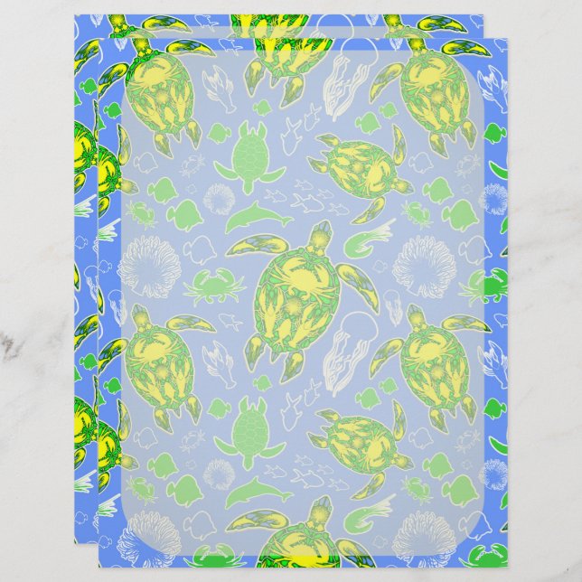 Zeeen schildpad koraal rif Marine Life Symbool Briefhoofd (Voorkant / Achterkant)