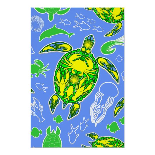 Zeeen schildpad koraal rif Marine Life Symbool Perfect Poster (Voorkant)