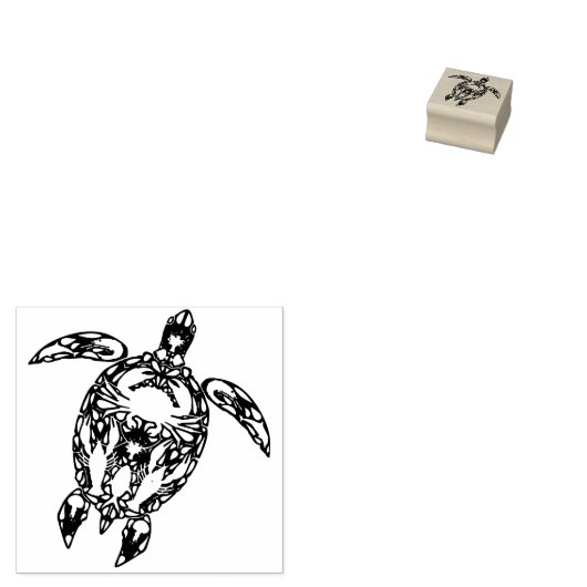 Zeeen schildpad koraal rif Marine Life Symbool Rubberstempel (Gestempeld)