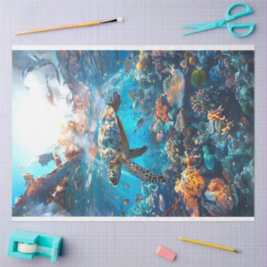 Zeeen schildpad levendig gekleurd #2 Decoupage Tissuepapier (Craft)