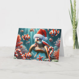 Zeeen schildpad met kerst Pet Feestdagen Kaart