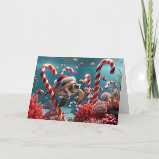 Zeeen schildpad met kerst Pet Feestdagen Kaart (Voorkant)