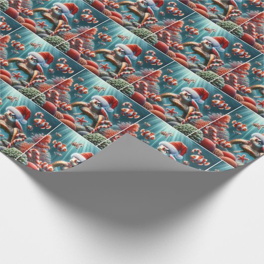 Zeeen schildpad met kerstmuts cadeaupapier (Hoek)