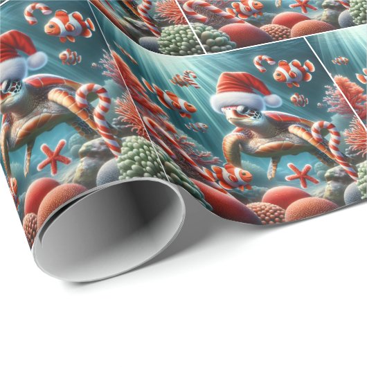 Zeeen schildpad met kerstmuts cadeaupapier (Rol Hoek)