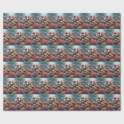 Zeeen schildpad met kerstmuts cadeaupapier (Vlak)