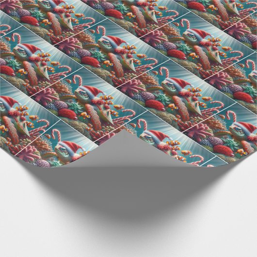 Zeeen schildpad met kerstmuts cadeaupapier (Hoek)