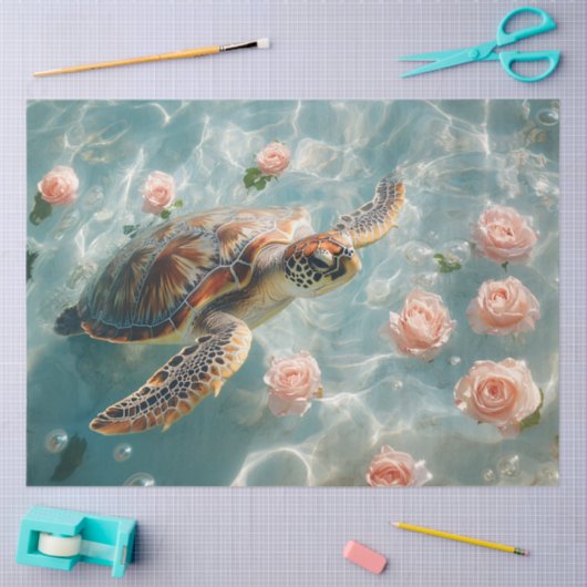Zeeen schildpad met roze rozen decoupage tissuepapier (Craft)