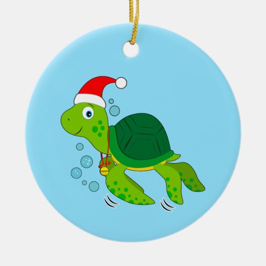 Zeeen schildpad met Santa Hat Keramisch Ornament (Voorkant)
