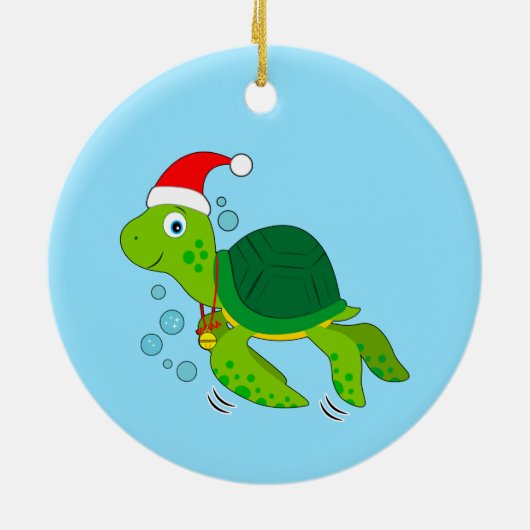 Zeeen schildpad met Santa Hat Keramisch Ornament (Achterkant)