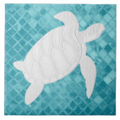 Zeeen schildpad op Aqua Zee glaspatroon Tegeltje (Voorkant)