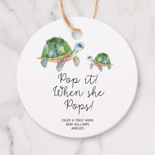 Zeeen schildpad - POP IT WANNEER ZE POPPEN HUN TEK Bedankjes Labels (Voorkant)