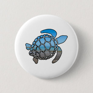 Zeeen schildpad silhouet op zomerblauwe strandgolv ronde button 5,7 cm