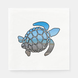 Zeeen schildpad silhouet op zomerblauwe strandgolv servet