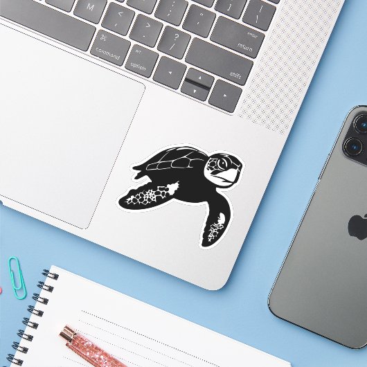 zeeen schildpad sticker (Laptop met iPhone)