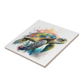 Zeeen schildpad, Waterverf, keramische Tegel Tegeltje (Zijkant)