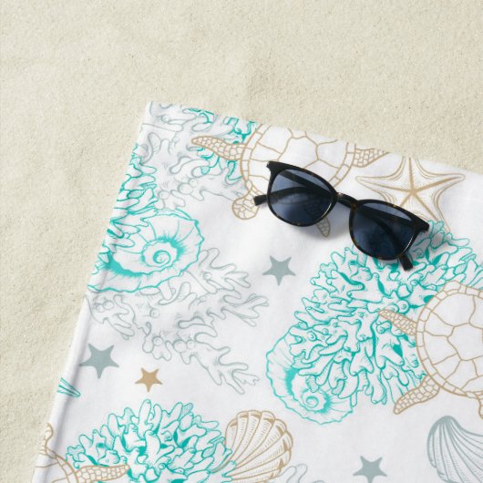 Zeeen schildpadden, koraal en mariniers strandlaken (In situ)