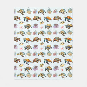 Zeeen schildpadden, koraal vis Marine Life Blue Fleece Deken