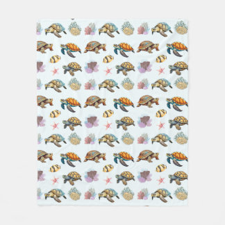 Zeeen schildpadden, koraal vis Marine Life Blue Fleece Deken