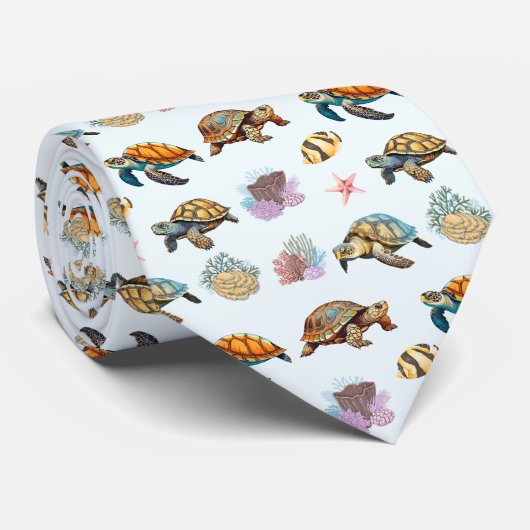 Zeeen schildpadden, koraal vis Marine Life Blue Stropdas (Opgerold)