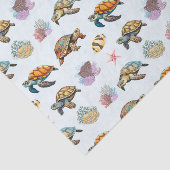 Zeeen schildpadden, koraal vis Marine Life Blue Tissuepapier (Detail)