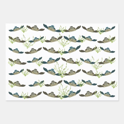 Zeeen schildpadden met papierbladen inpakpapier vel (Voorkant)