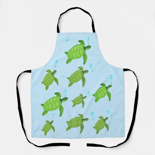 Zeeen schildpadden op lichtblauw schort (Voorkant)
