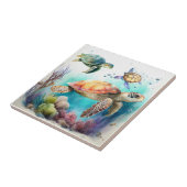 Zeeen schildpadden, Waterverf, koraalrif keramisch Tegeltje (Zijkant)