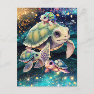 Zeeen schildpadden zwemmen in magische kosmische w briefkaart