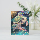 Zeeen schildpadden zwemmen in magische kosmische w briefkaart (Staand voorkant)
