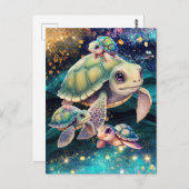 Zeeen schildpadden zwemmen in magische kosmische w briefkaart (Voorkant / Achterkant)