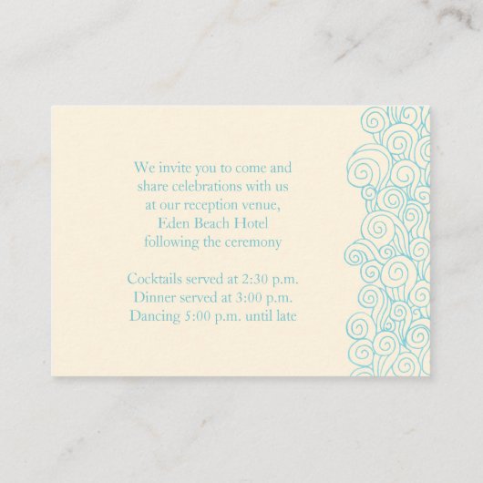 Zeeen ster wervelt blauw crème bruiloft behuizing  informatiekaartje (Achterkant)