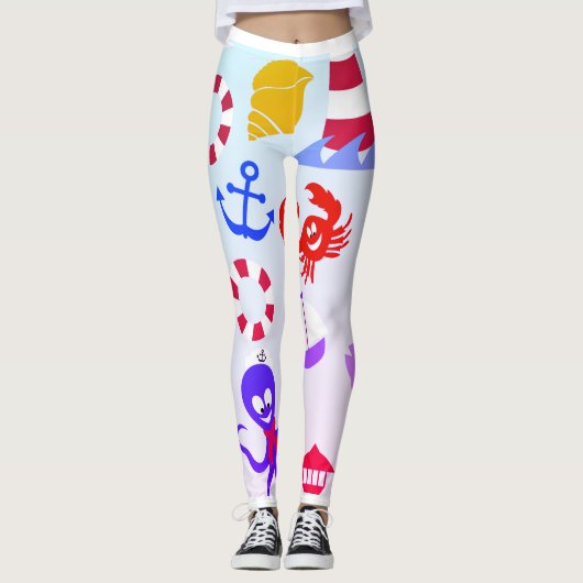 Zeeen strand en zeeen oceaanpatroon leggings (Voorkant)