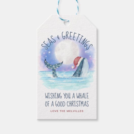 Zeeen voor walviskerstkerstmis en groeten cadeaulabel (Voorkant)