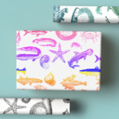 Zeeen voor zwart-wit, blauw-groen en regenboogstra inpakpapier vel