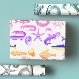 Zeeen voor zwart-wit, blauw-groen en regenboogstra inpakpapier vel