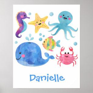 zeeen, waterverf zeeen, vis, walvis poster