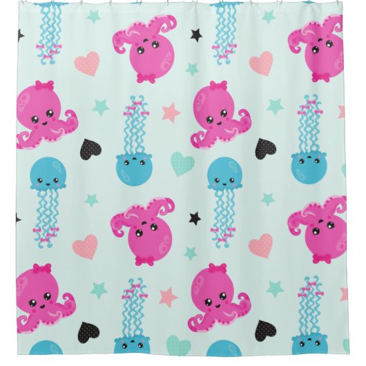 Zeeen, Zee, octopus, kwallen, harten Douchegordijn (Voorkant)
