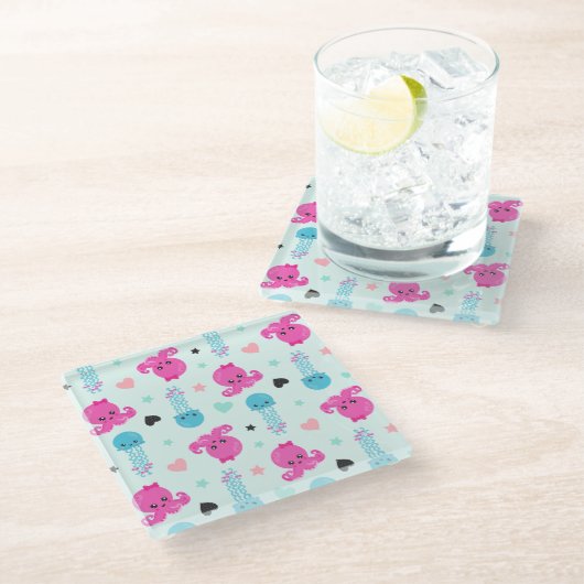 Zeeen, Zee, octopus, kwallen, harten Glazen Onderzetter (Schuin)