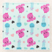 Zeeen, Zee, octopus, kwallen, harten Glazen Onderzetter (Voorkant)