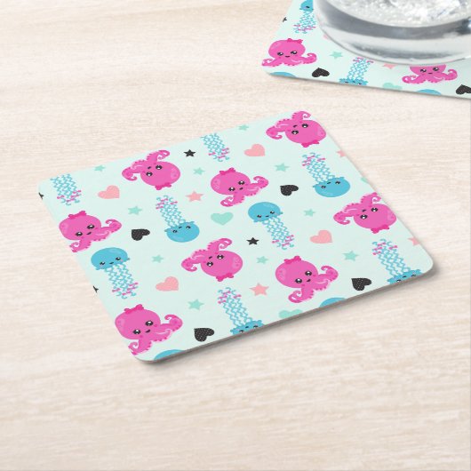 Zeeen, Zee, octopus, kwallen, harten Kartonnen Onderzetters (Schuin)