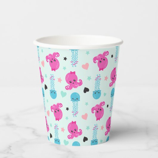 Zeeen, Zee, octopus, kwallen, harten Papieren Bekers (Voorkant)